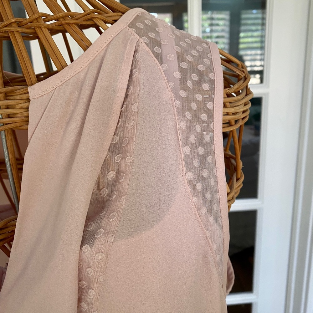 Anthropologie -Mauve brand  light pink, chiffon with polkadots  top. - Picture 2 of 9